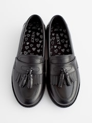 Matt Black Standard Fit (F) Leather Tassel Loafer School Shoes - Image 6 of 8