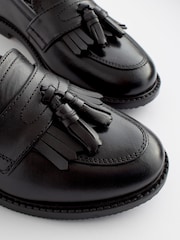 Matt Black Standard Fit (F) Leather Tassel Loafer School Shoes - Image 7 of 8