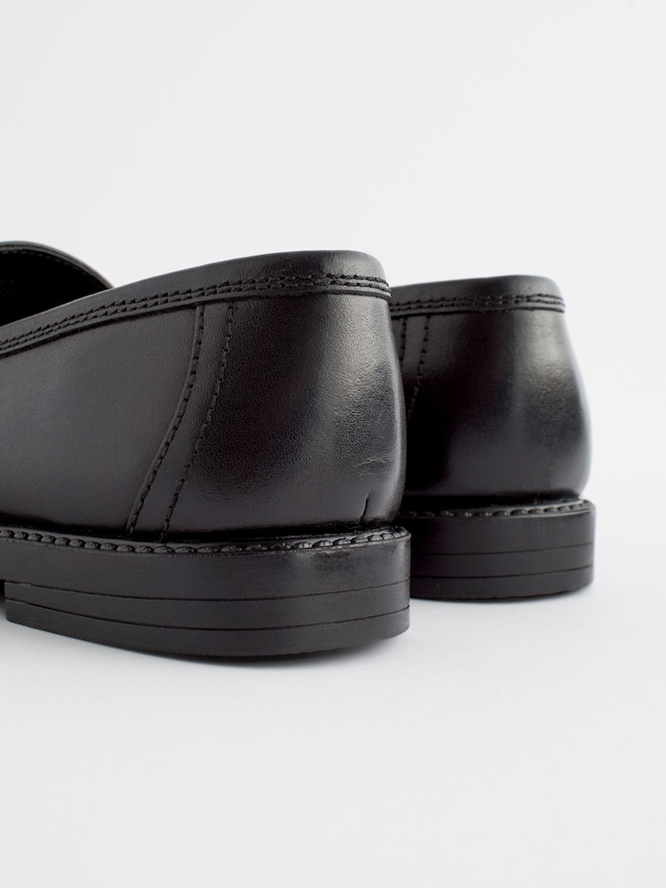 Matt Black Standard Fit (F) Leather Tassel Loafer School Shoes - Image 8 of 8
