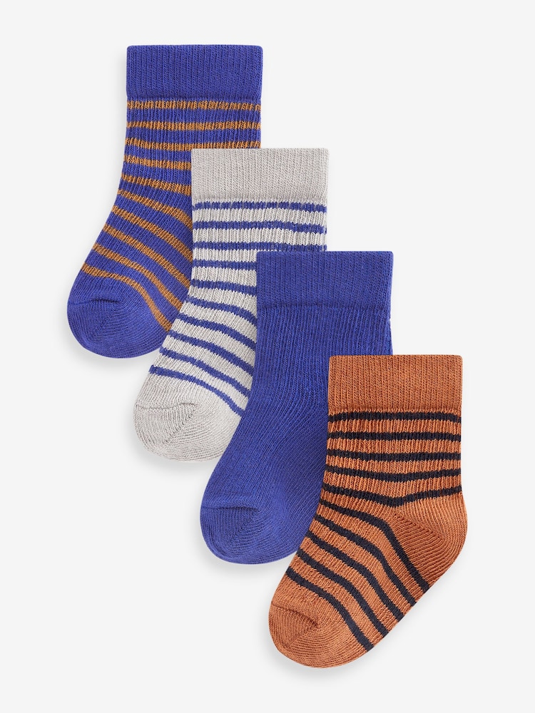 Cobalt Blue Stripe Baby Socks 4 Pack (0mths-2yrs) - Image 1 of 5