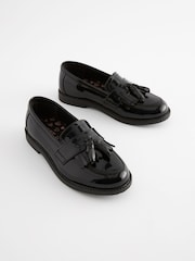 Black Patent Standard Fit (F) Leather Tassel Loafer School Shoes - Image 1 of 6