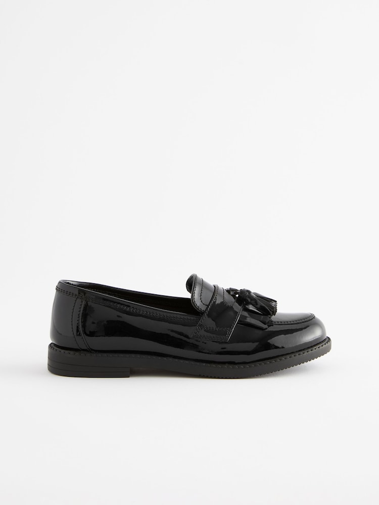 Black Patent Standard Fit (F) Leather Tassel Loafer School Shoes - Image 2 of 6