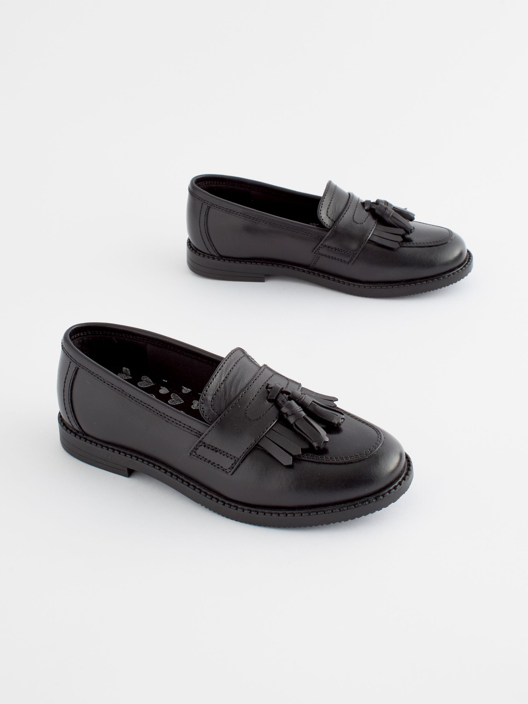 Matt Black Narrow Fit E Leather Tassel Loafer School Shoes