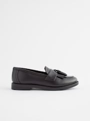 Matt Black Narrow Fit (E) Leather Tassel Loafer School Shoes - Image 2 of 8