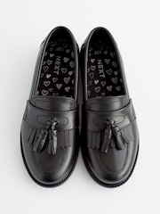 Matt Black Narrow Fit (E) Leather Tassel Loafer School Shoes - Image 6 of 8