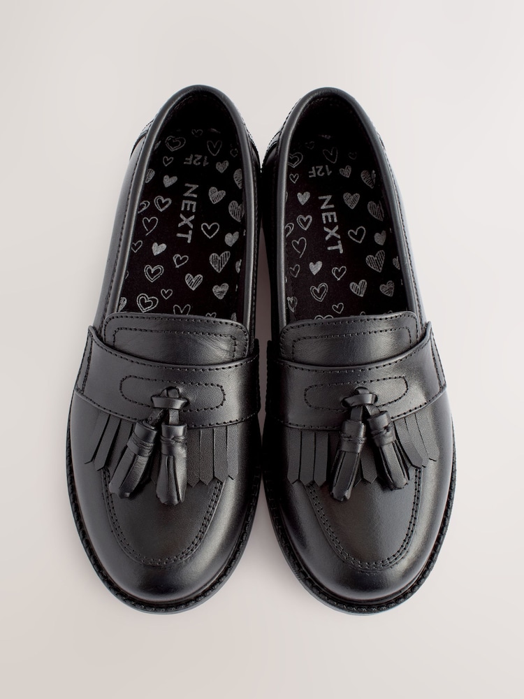 Matt Black Narrow Fit (E) Leather Tassel Loafer School Shoes - Image 7 of 7 Matt Black Narrow Fit (E) Leather Tassel Loafer School Shoes - Image 7 of 7
