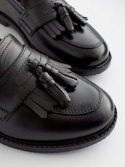 Matt Black Narrow Fit (E) Leather Tassel Loafer School Shoes - Image 8 of 8