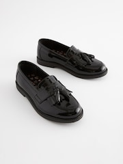 Black Patent Narrow Fit (E) Leather Tassel Loafer School Shoes - Image 1 of 6