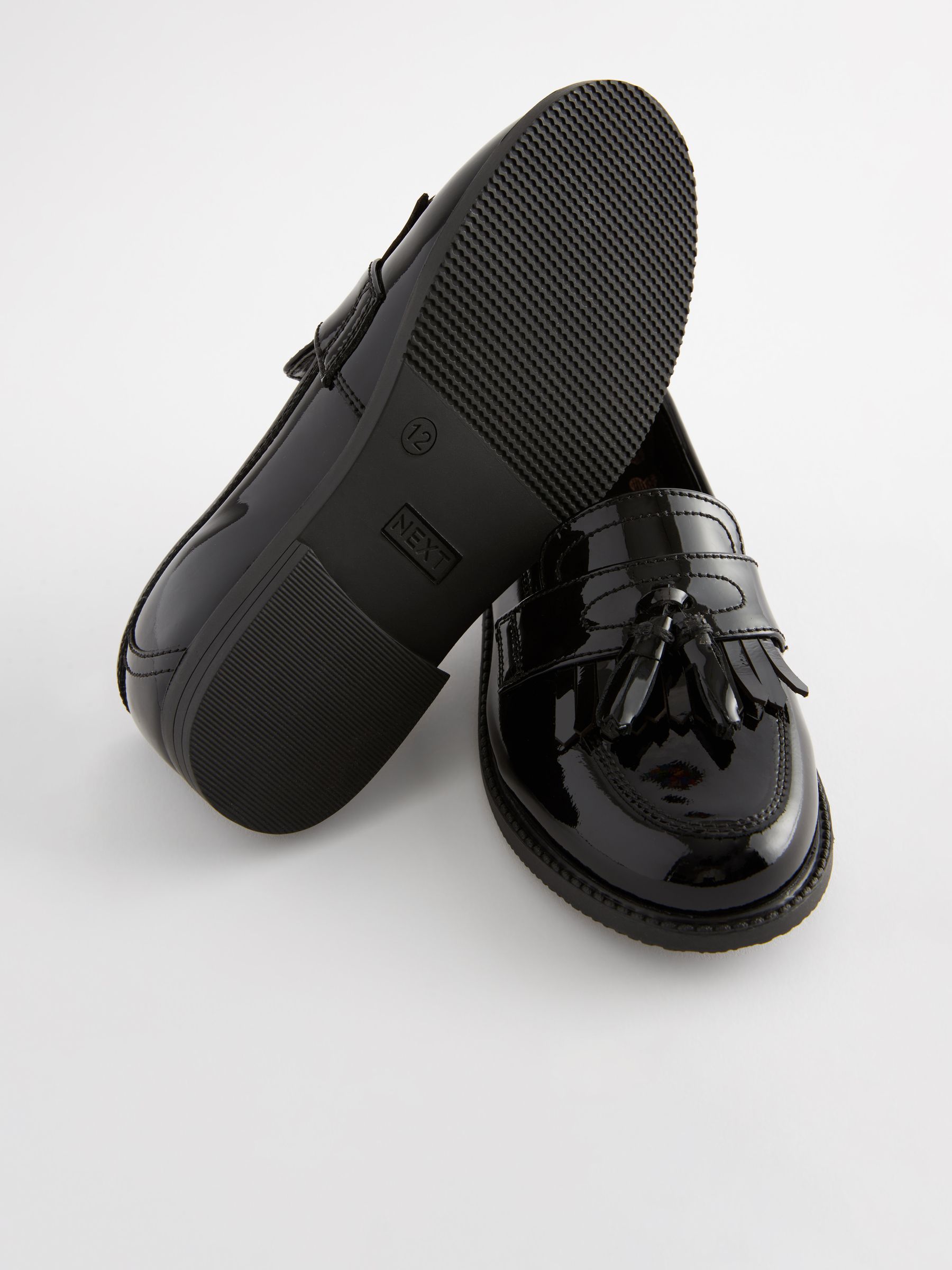 Buy Black Patent Narrow Fit E Leather Tassel Loafer School Shoes from Next United Arab Emirates