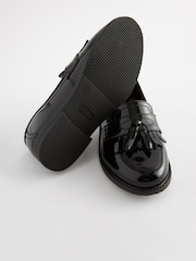Black Patent Narrow Fit (E) Leather Tassel Loafer School Shoes - Image 2 of 6