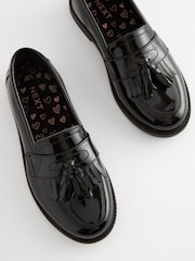 Black Patent Narrow Fit (E) Leather Tassel Loafer School Shoes - Image 5 of 6