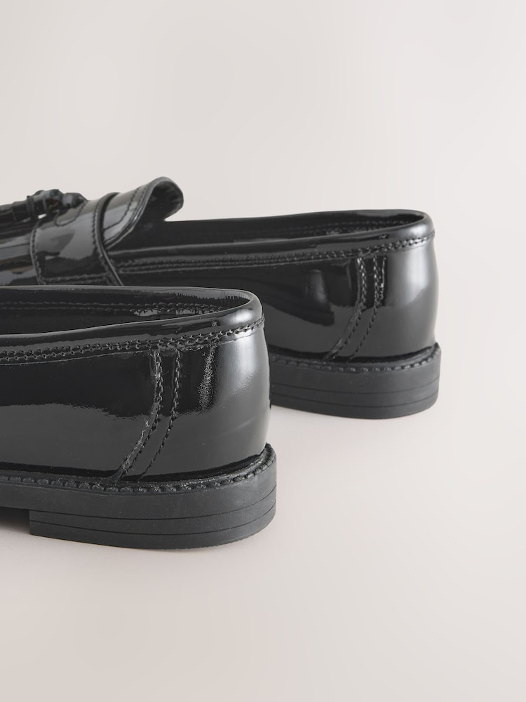 Black Patent Narrow Fit (E) Leather Tassel Loafer School Shoes - Image 5 of 5