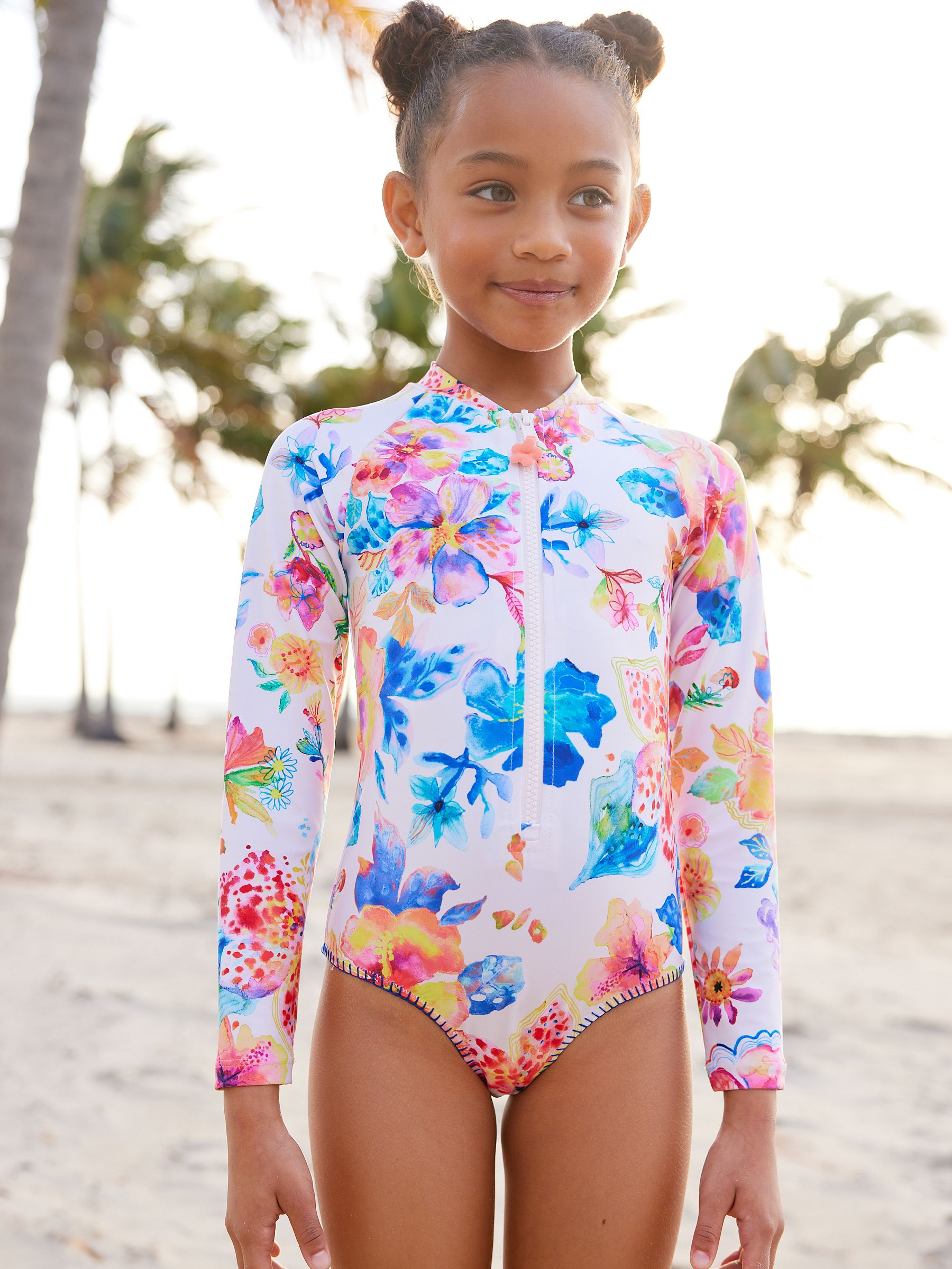 Buy White Floral Long Sleeved Swimsuit 3 16yrs from Next Armenia