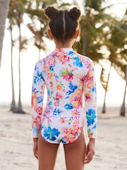 White Floral Long Sleeved Swimsuit (3-16yrs) - Image 2 of 8