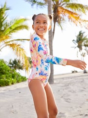 White Floral Long Sleeved Swimsuit (3-16yrs) - Image 4 of 8