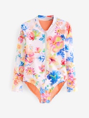 White Floral Long Sleeved Swimsuit (3-16yrs) - Image 6 of 8
