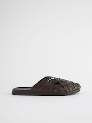 Braun - Pantoletten im Loafer-Stil aus Leder mit Webmuster - Bild 5 von 8