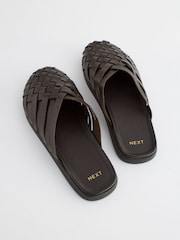 Braun - Pantoletten im Loafer-Stil aus Leder mit Webmuster - Bild 6 von 8