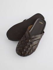 Braun - Pantoletten im Loafer-Stil aus Leder mit Webmuster - Bild 7 von 8