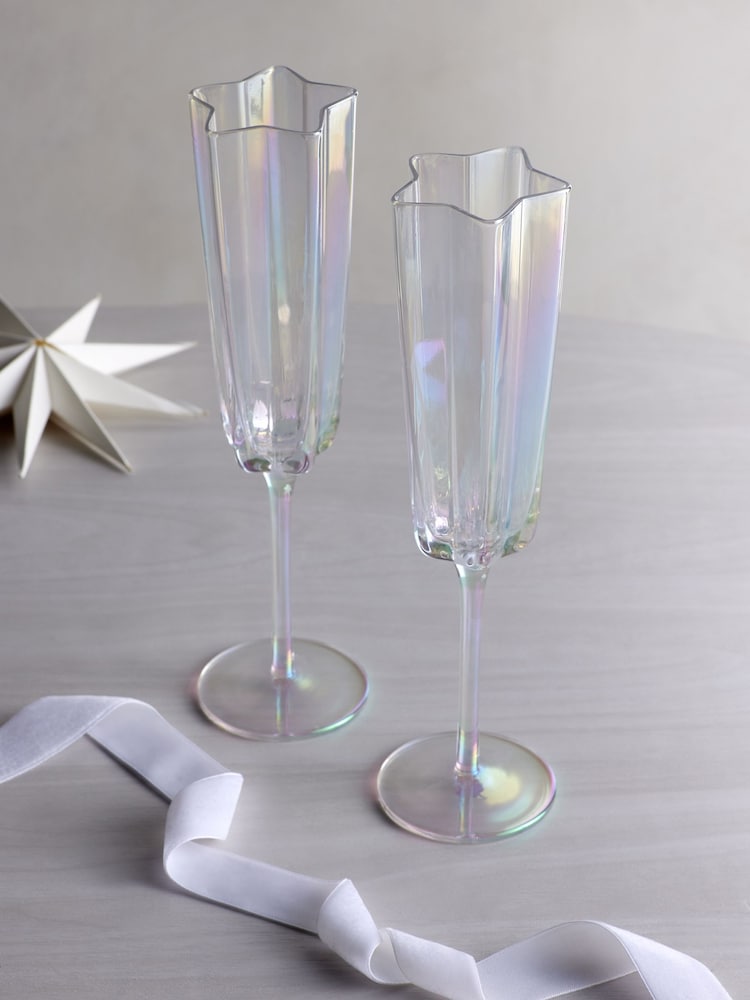 Set of 2 Iridescent Star Champagne Flutes - Image 2 of 5