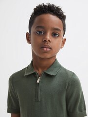 Reiss Ivy Green Maxwell Junior Merino Zip Neck Polo T-Shirt - Image 4 of 6