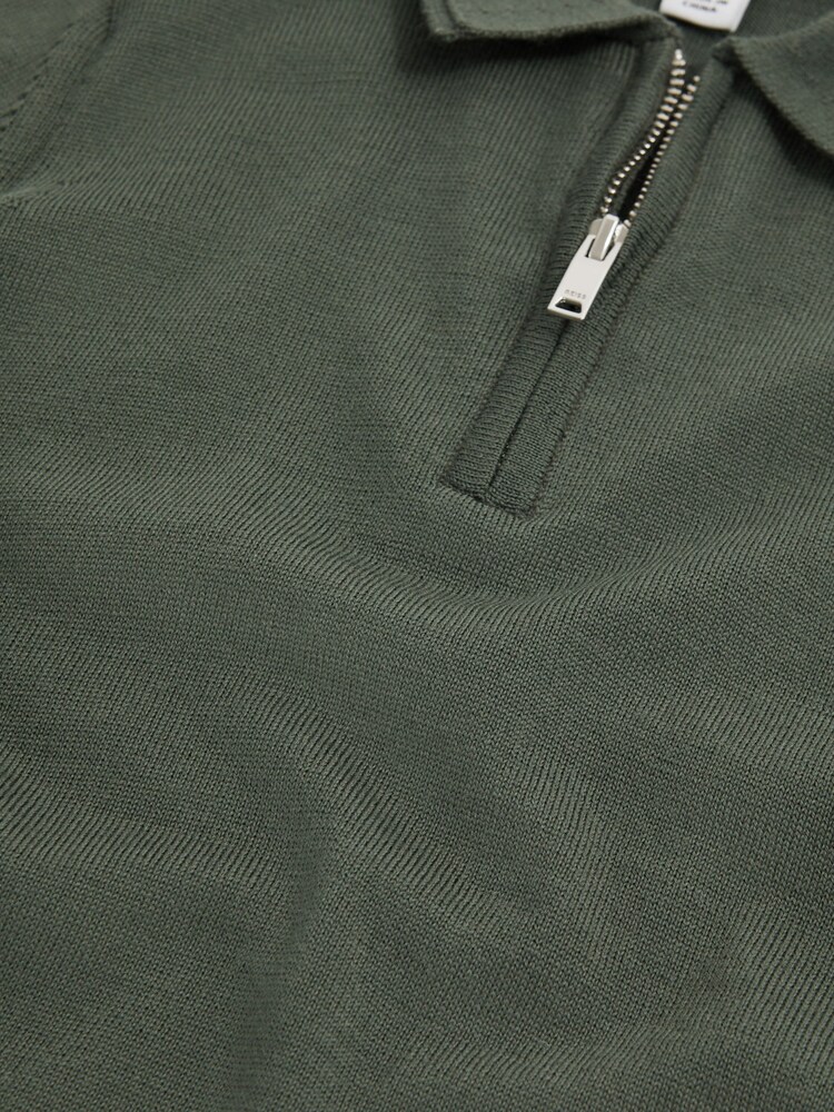 Reiss Ivy Green Maxwell Junior Merino Zip Neck Polo T-Shirt - Image 6 of 6