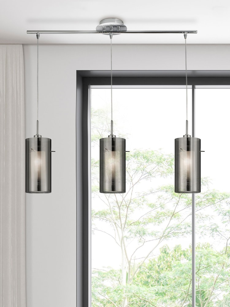Searchlight Chrome Basil Smoked Glass Frosted Inner 3Lt Bar Pendant Ceiling Light - Image 1 of 3
