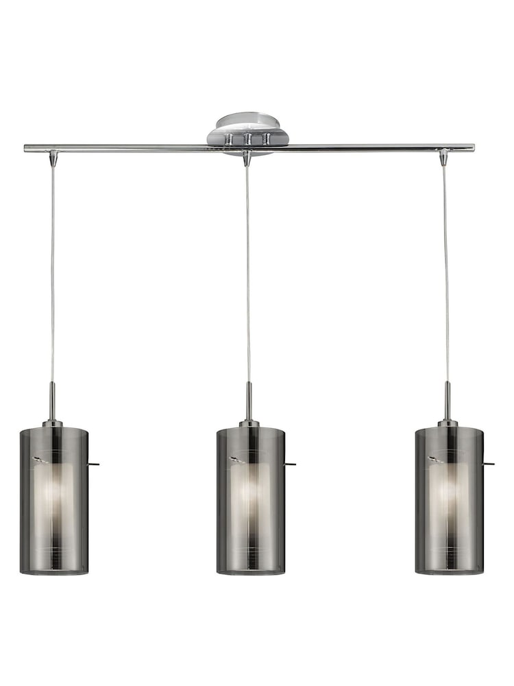 Searchlight Chrome Basil Smoked Glass Frosted Inner 3Lt Bar Pendant Ceiling Light - Image 2 of 3