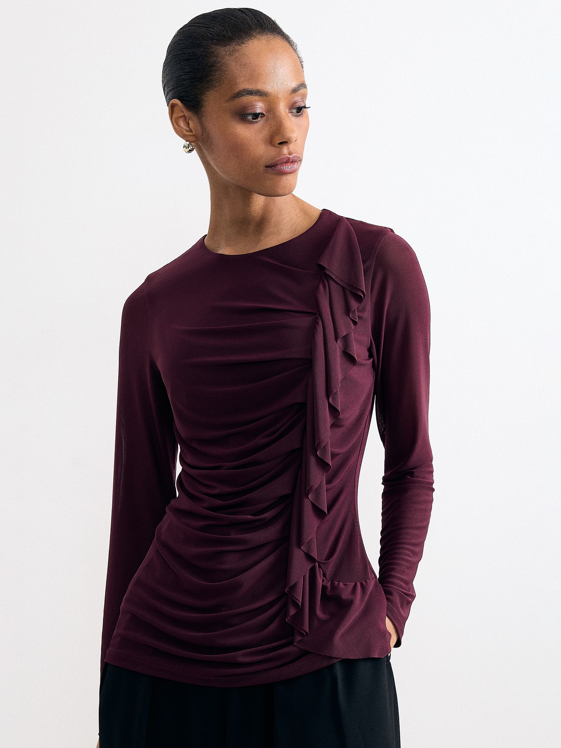 Phase Eight Women's Aubergine Kate Ruffle Mesh Top In | Size: 18 - Image 5