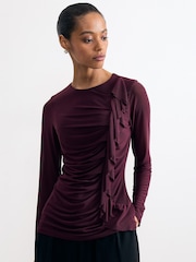 Phase Eight Red Kate Ruffle Mesh Top - Image 1 of 6