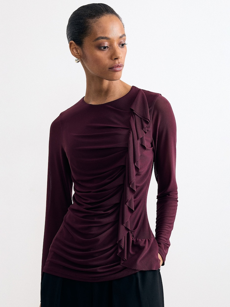 Phase Eight Red Kate Ruffle Mesh Top - Image 1 of 6