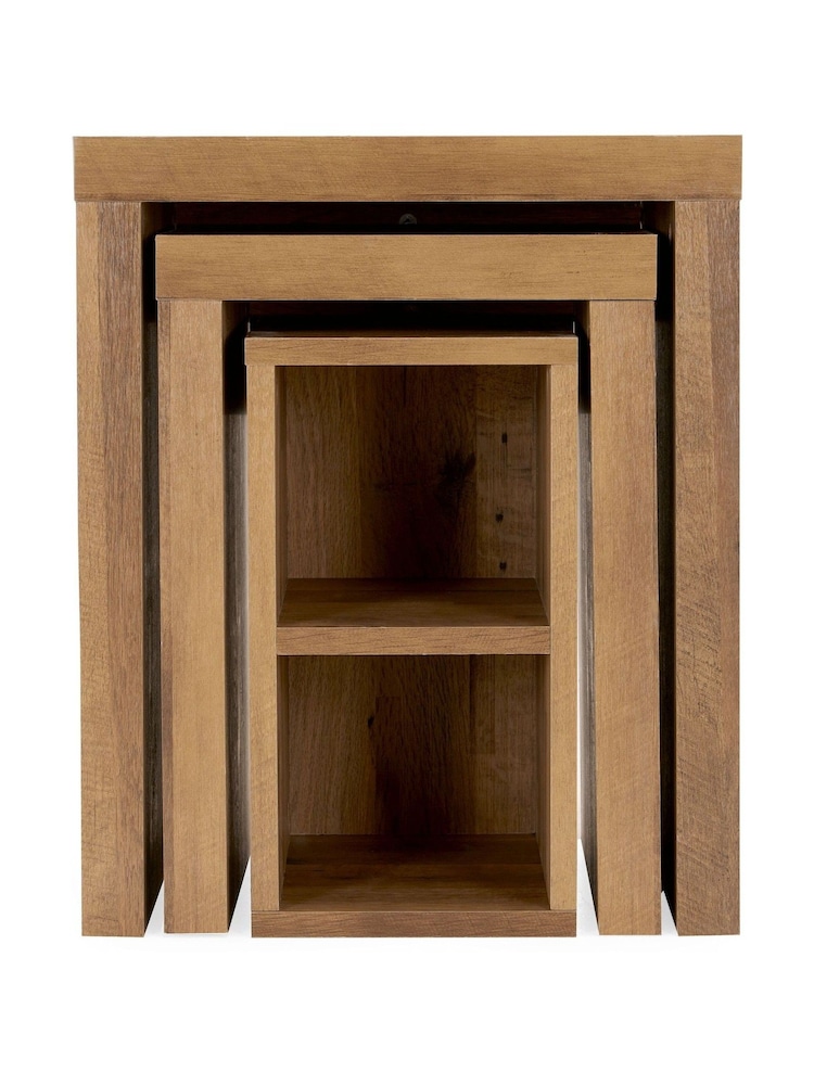 Dark Bronx Oak Effect Rectangle Set of 3 Nest of Tables - Image 2 of 3