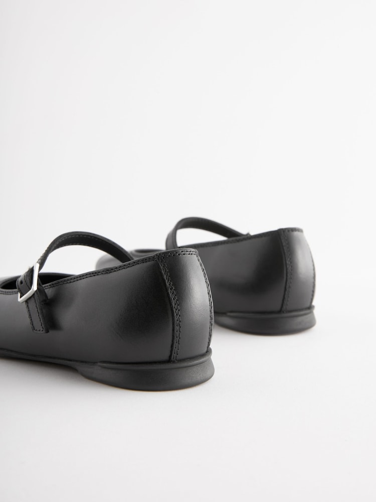 Matt Black Narrow Fit (E) Leather Mary Jane School Shoes - Image 2 of 6