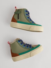 Green Colourblock High Top Lace-Up Boots with Zip Fastening - Image 3 of 7