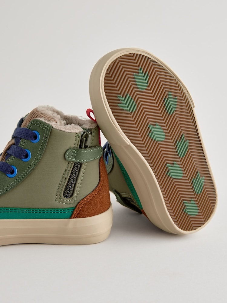 Green Colourblock High Top Lace-Up Boots with Zip Fastening - Image 7 of 7 Green Colourblock High Top Lace-Up Boots with Zip Fastening - Image 7 of 7