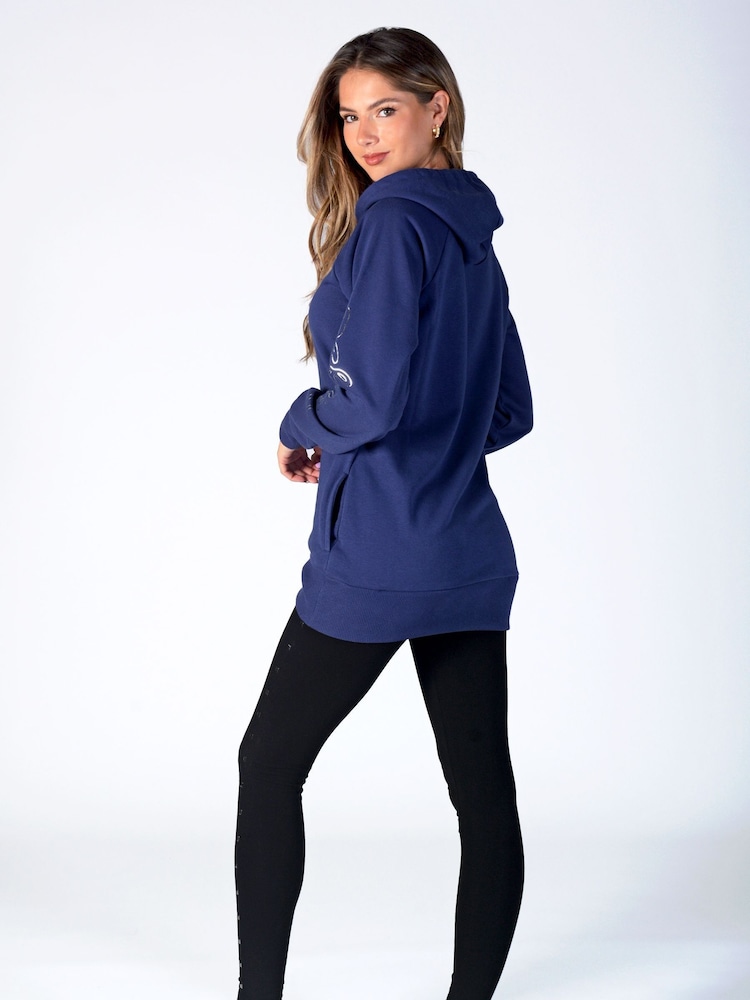 Pineapple Navy Blue Womens Longline Hoodie - Image 2 of 5 Pineapple Navy Blue Womens Longline Hoodie - Image 2 of 5