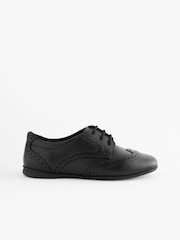 Matt Black Narrow Fit (E) Leather Brogue Lace-Up School Shoes - Image 2 of 7