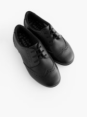 Matt Black Narrow Fit (E) Leather Brogue Lace-Up School Shoes - Image 3 of 7