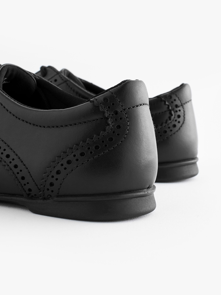 Buy Matt Black Narrow Fit (E) Leather Brogue Lace-Up School Shoes