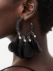 Black Petal Beaded Hoop Earrings - Image 2 of 3