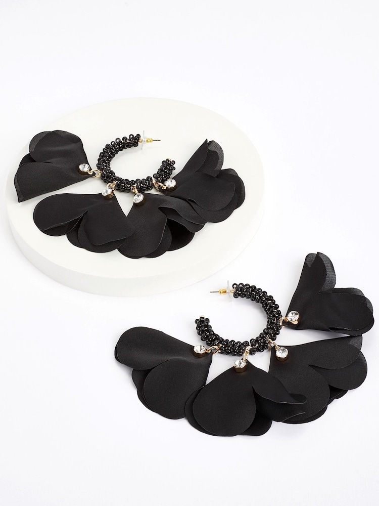 Black Petal Beaded Hoop Earrings - Image 3 of 3 Black Petal Beaded Hoop Earrings - Image 3 of 3