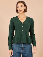 Yumi Green Cable Knit Peplum Cardigan - Image 1 of 5
