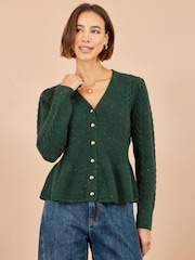 Yumi Green Cable Knit Peplum Cardigan - Image 2 of 5
