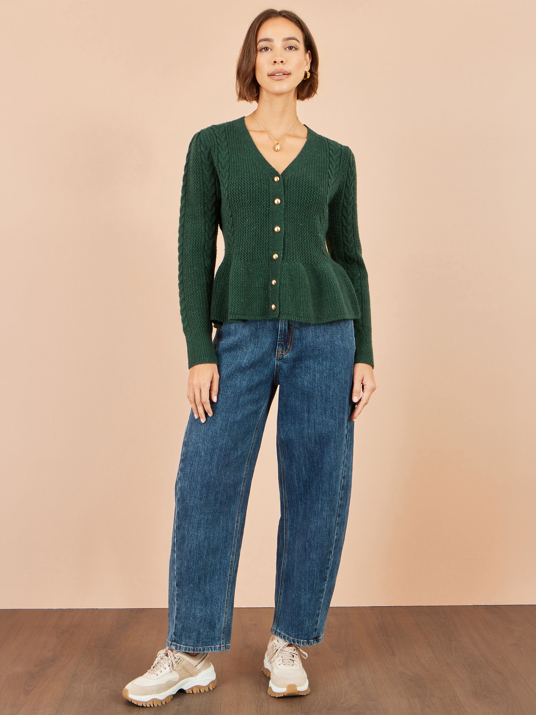 Buy Yumi Green Cable Knit Peplum Cardigan from the Next UK online shop