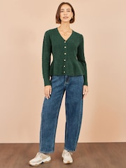 Yumi Green Cable Knit Peplum Cardigan - Image 3 of 5