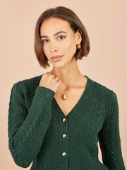Yumi Green Cable Knit Peplum Cardigan - Image 4 of 5
