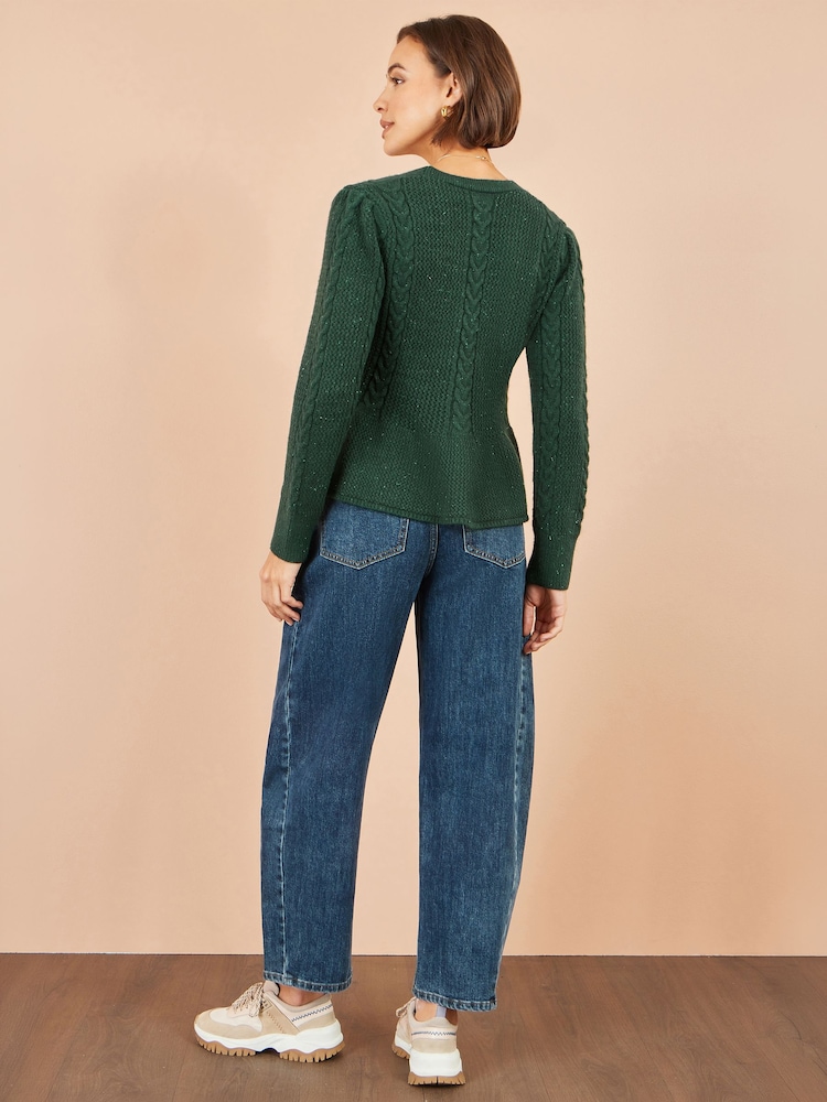Yumi Green Cable Knit Peplum Cardigan - Image 5 of 5
