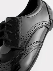 Black Patent Narrow Fit (E) Leather Brogue Lace-Up School Shoes - Image 7 of 8