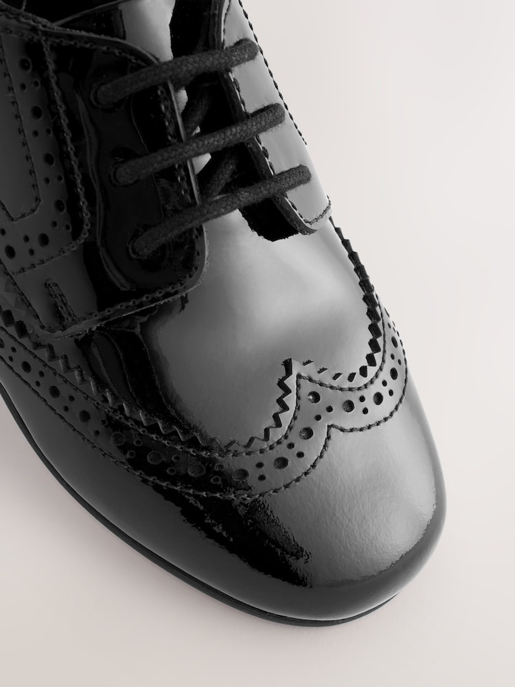 Black Patent Narrow Fit (E) Leather Brogue Lace-Up School Shoes - Image 7 of 7 Black Patent Narrow Fit (E) Leather Brogue Lace-Up School Shoes - Image 7 of 7