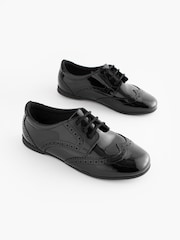 Black Patent Wide Fit (G) Leather Brogue Lace-Up School Shoes - Image 1 of 8